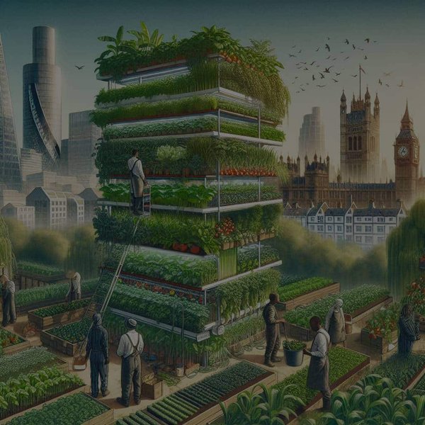 How can urban vertical farming address food security challenges in UK cities?